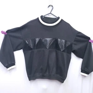 DE COLECCIÓN M.E. Suéter Pullover Deportivo Negro Cuero Negro Borde Triángulo Cuello Redondo Talla M - Imagen 1 de 10