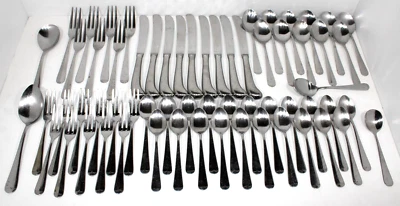 63 Pce The Main Course MNF3 Stainless Glossy Rattail Flatware Knife, Fork, Spoon - Image 1 of 4