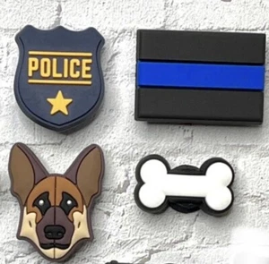 Police Dog Bone Thin Blue Line Theme Shoe Charm Set - Picture 1 of 1