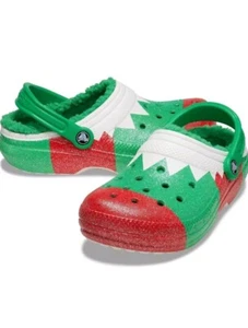 NUEVO CROCS Vacaciones Para Mujer Talla 7 Para Hombre Talla 5 Clásico Forrado Navidad Rojo Verde - Imagen 1 de 5