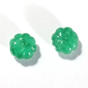 9.75Cts Natural Emerald Pair Flower Cut 0.50 mm Drill Hole Beads Gemstone C818 - Picture 1 of 2