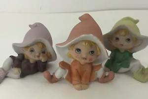 Pixie Elves Fairies Homco Figurines #5213 Set of Three Vintage - Picture 1 of 24