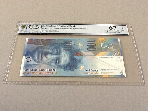 Switzerland 100 Franken P-72e 2000  PCGS 67 OPQ Cover