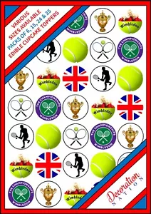 35 x Wimbledon Tennis Mix - Edible Wafer Cupcake Cake Toppers 6 15 24 Sport Ball - Picture 1 of 4