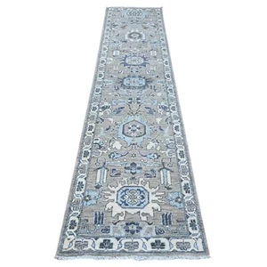 2'5"x10'8" Repose Gray Karajeh Design Hand Knotted Runner Oriental Rug R88899 - Picture 1 of 6