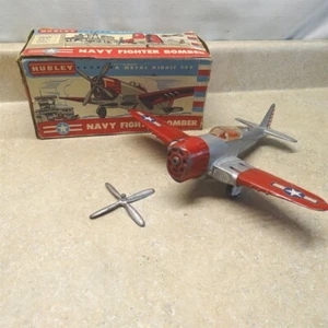 De colección Hubley Kiddie Juguete Navy Comghter Bombardero, Alas Plegables + Caja - Imagen 1 de 12