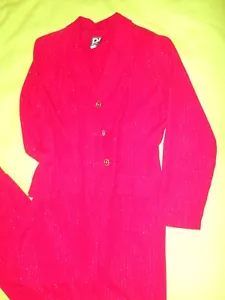 Roter Nadelstreifen zweiteiliges Set, langer Revers-Blazer & Hose ~ Größe 10 von DJ & Co. - Bild 1 von 8