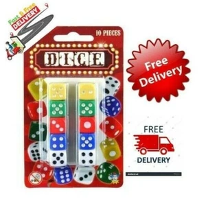Dice Set Pack of 10 Coloured Spot 5 Colours Six Sided D6 - Replacement Dice - Picture 1 of 1
