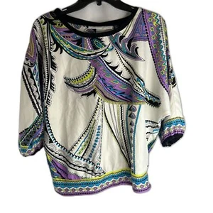 New York & Company Retro Abstract 1/2 Sleeve Satiny Boho Blouse Size XS - Picture 1 of 9
