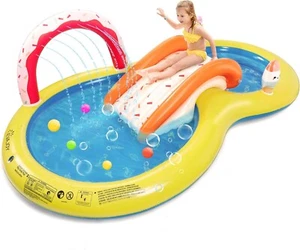 EVAJOY Inflatable Kiddie Pool, 101” x 57” x 24” Play Center with Detachable Slid - Picture 1 of 2