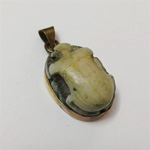 Rare handmade brass scarab pendant with stone Egyptian pharaonic style necklace - Picture 1 of 8