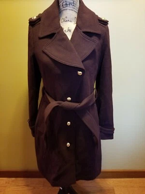 NWT Womens Guess Wool Blend Trench Coat Belted Military Inspired Cranberry M - Image 1 of 4