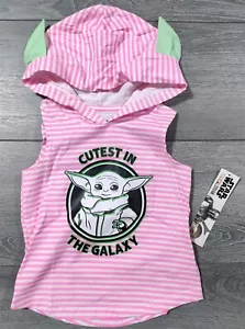 Star Wars Shirt 3T Toddler Girls Baby Yoda Pink Striped Tank Top Hooded - Picture 1 of 6