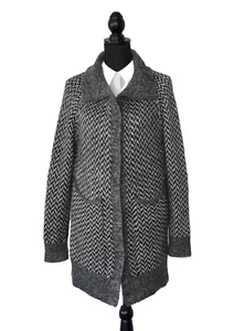 A6 Auth JOES Gry/Wht/Blk Acryl Mohair Blend Button Down Cardigan Sweater Size S - Picture 1 of 8