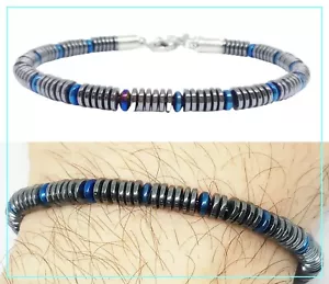 Bracciale uomo in acciaio braccialetto con ematite pepite blu da 5 millimetri - Foto 1 di 5