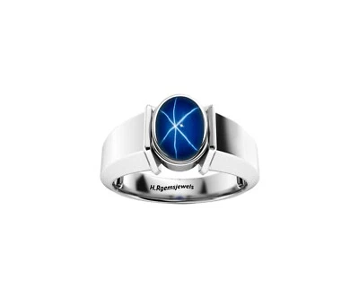 Designer Men Lab Created Blue Star Sapphire Ring Lindy Star Ring Engagement Ring - Image 1 of 4
