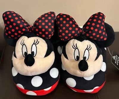 DISNEY MINNIE MOUSE SLIPPERS PLUSH SMALL S 5/6 EMBROIDERED NEW FAST SHIP - Image 1 of 4