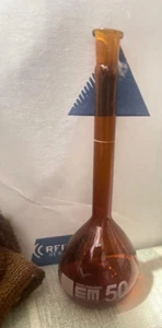 EM Red Low Actinic Glass Class A 50mL ±0.05 Volumetric Flask #9 NO STOPPER CAP4H - Picture 1 of 4