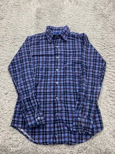 Vtg JC Penney Shirt Women 14 Blue Plaid Long Sleeve Button Up Flannel 80s-90s - Picture 1 of 8