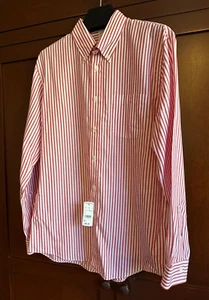 New 2016 Brooks Brothers Red & White Stripe Button Down Milano ~ Large $92 - Picture 1 of 10
