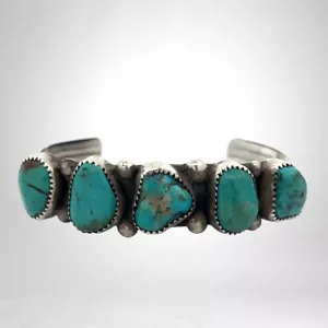 Navajo Charlene & Robert Little Turquoise Sterling Cuff Bracelet - Picture 1 of 4
