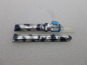 Genuine Michele 16mm Silver and Blue Snakeskin Watch Band Strap New - Picture 1 of 4
