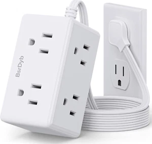 6Ft Flat Plug Small Power Strip,3-Side White Extension Cord with 6 Wide Outlets - Picture 1 of 13
