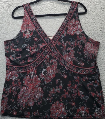 Camiseta sin mangas Tahari para mujer talla 16W multi floral plisada correa ancha cuello en V pulóver Foto 1 de 4