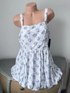 Trixxi Mini Abito Floreale a Bolla Taglia XXL Bianco Blu Junior Foderato Vestibilità Svasata - Foto 1 di 15