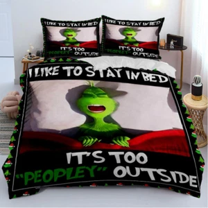 Holiday The Grinch Christmas Funny Bedding Duvet Cover Set (4pcs) - Picture 1 of 2