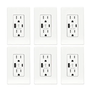 25 Watt 15 Amp Dual Typ A und Typ C USB Wand Duplex Steckdose, Wandplatte weiß - Bild 1 von 8