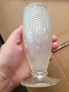 Nice White Northwood Carnival Glass Corn Vase w Stalk Base - Picture 1 of 9