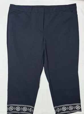 Ruby Rd Women Capri Pants 22W Embroidered Stretch Mid Calf Pockets Navy $69 - Image 1 of 4