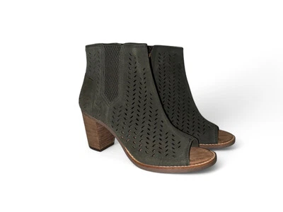 Botines Toms Mallorca 6.5 Verde Perforado Gamuza Punta abierta Tacón bloque Botas Zapatos Foto 1 de 4