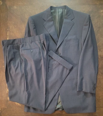 Ermenegildo Zegna Suit Mens 42R (38x30) Black Pinstripe Wool Performance Wedding - Image 1 of 4