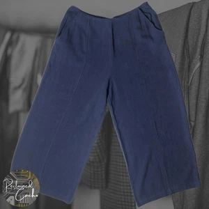Pantaloni donna Good Luck Gem blu navy gamba larga Gaucho Culotte Capri crop taglia M - Foto 1 di 9