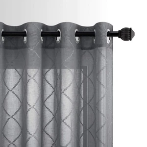 Elegant Curtains for Living Room 2 Panels Set Gray Diamond Grey Sheer Curtain... - Picture 1 of 7