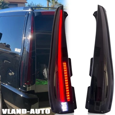 LED Tail Lights For 2007-2014 Cadillac Escalade / ESV Smoke Lens Rear Lamps Pair - Image 1 of 4