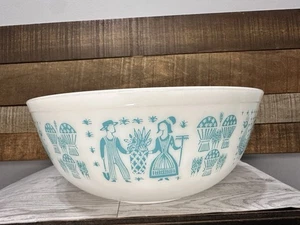 Cuenco mezclador vintage Pyrex #404 Amish Butterprint turquesa sobre blanco 4 cuartos EE. UU. - Imagen 1 de 8