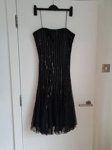 Phase Eight Sequin Dress UK14 Black Mesh Midi Flapper Evening Light Padding Bust - Picture 1 of 20