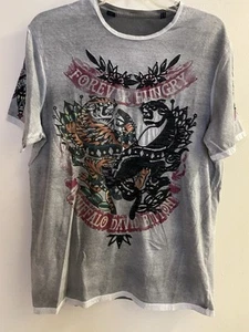 Damen Herren Vintage T-Shirt L Large David Bitton Art Affliction Grau Brustumfang 40” - Bild 1 von 8