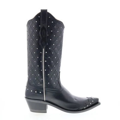 Jama Old West LF1576 Womens Black Leather Slip On Cowboy Western Boots 7