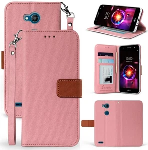 Rose Gold Pink Wallet ID Card Case Cover + Wrist Strap for LG X Power 3 (2018) - Picture 1 of 6