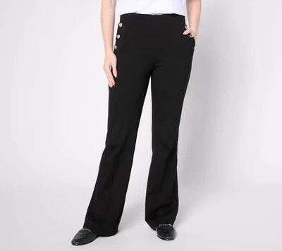 Pantalones Susan Graver REG Smart Ponte 350 cintura alta corte bota - negros talla 1X a673976 Foto 1 de 4