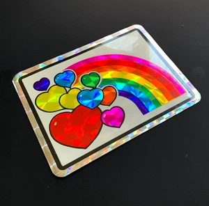 RARE RAINBOW HEART PRIDE large VINTAGE vending sticker prism prismatic foil holo - Picture 1 of 6
