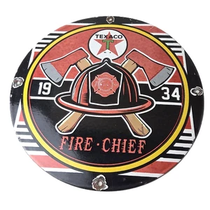 Vintage Texaco Sign - Fire Fighter Chief Gasoline Service Gas Porcelain Sign - Picture 1 of 14