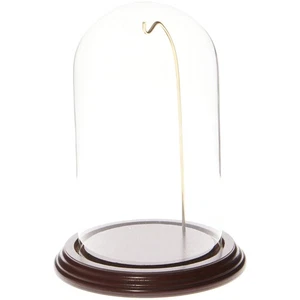 Plymor 4" x 7" Watch Glass Dome Cloche (Dark Mahogany Veneer Base & Gold Wire) - Picture 1 of 1