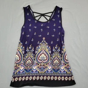 Agenda blusa donna grande L smanicata canotta scollo a scoop pullover paisley blu - Foto 1 di 10