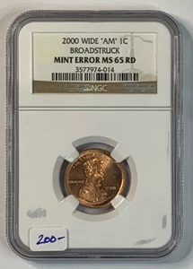 2000 1c Wide AM Lincoln Memorial Cent Penny MINT ERROR BROADSTRUCK NGC MS65 RD - Picture 1 of 4