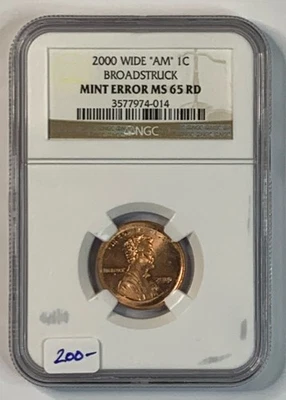 2000 1c Wide AM Lincoln Memorial Cent Penny MINT ERROR BROADSTRUCK NGC MS65 RD - Image 1 of 4